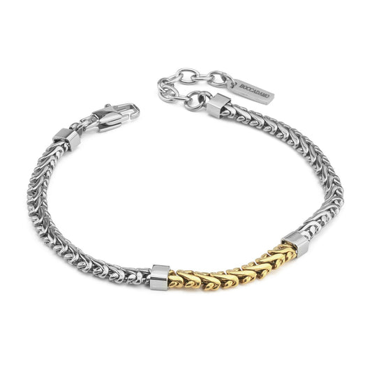 Bracciale Boccadamo Man Acciaio Maglia Spiga Parte Centrale Pvd Oro