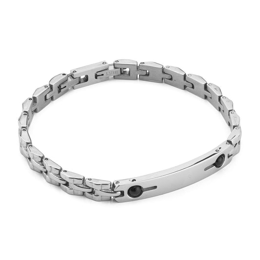 Bracciale Boccadamo Man Acciaio Piastrina Centrale Sferette Nere