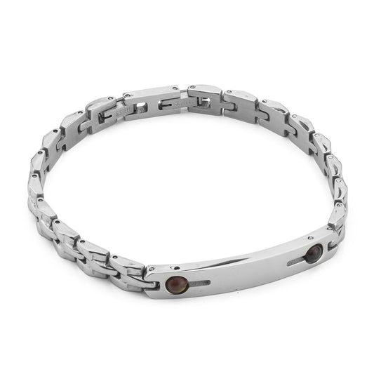 Bracciale Boccadamo Man Acciaio Piastrina Centrale con Occhio di Tigre