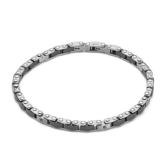 Bracciale Boccadamo Man Acciaio Inserti Pvd Nero e Cristalli Neri