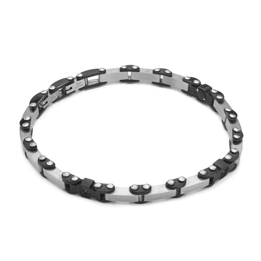 Bracciale Boccadamo Man Acciaio Satinato Elementi Pvd Nero e Cristalli Neri
