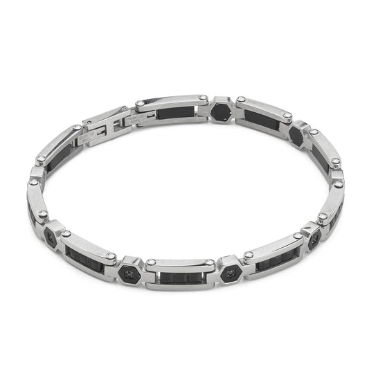 Bracciale Boccadamo Man Acciaio Piastrine Inserti Pvd Nero e Cristalli Neri
