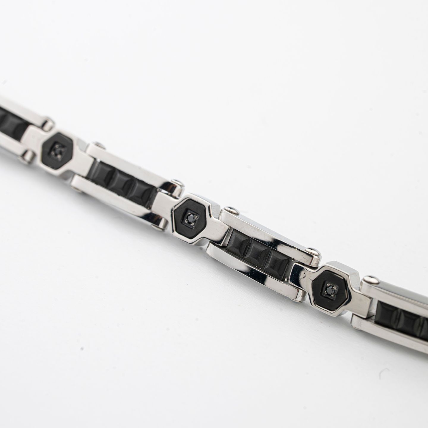 Bracciale Boccadamo Man Acciaio Piastrine Inserti Pvd Nero e Cristalli Neri