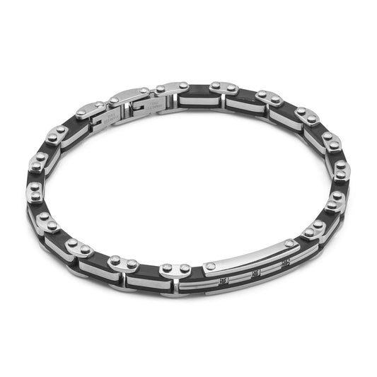 Bracciale Boccadamo Man Acciaio Inserti Pvd Nero Piastrina Centrale e Cristalli Neri