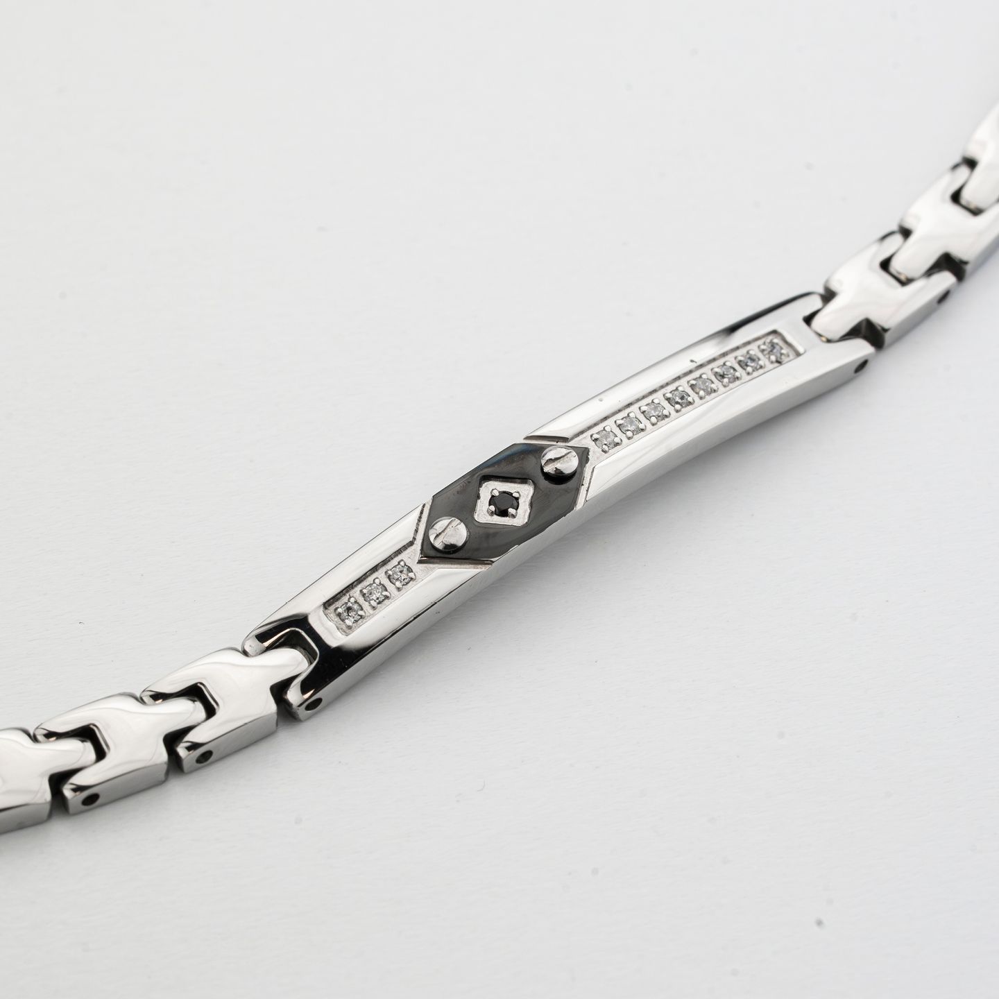 Bracciale Boccadamo Man Acciaio Maglia Freccia Piastrina Centrale e Fila Di Cristalli