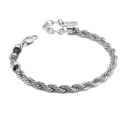 Bracciale Boccadamo Man Acciaio Maglia Fune Elemento Laterale Pvd Nero