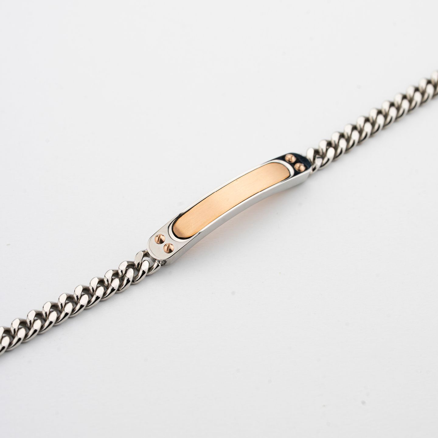 Bracciale Boccadamo Man Acciaio Maglia Grumetta Piastrina Centrale Pvd Oro Rosa