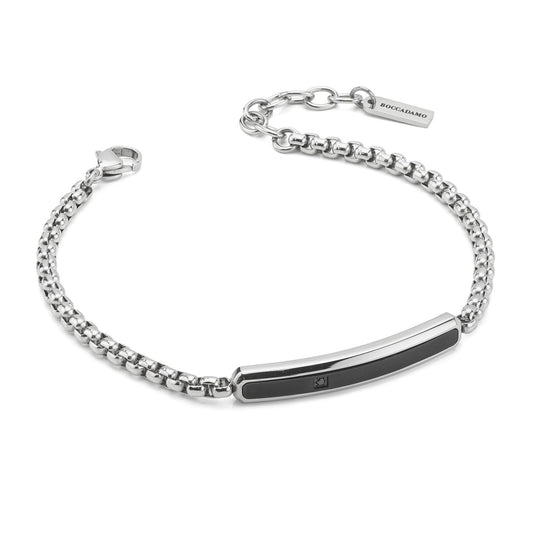 Bracciale Boccadamo Man Acciaio Maglia Rolò Quadrata Piastrina Centrale Pvd Nero