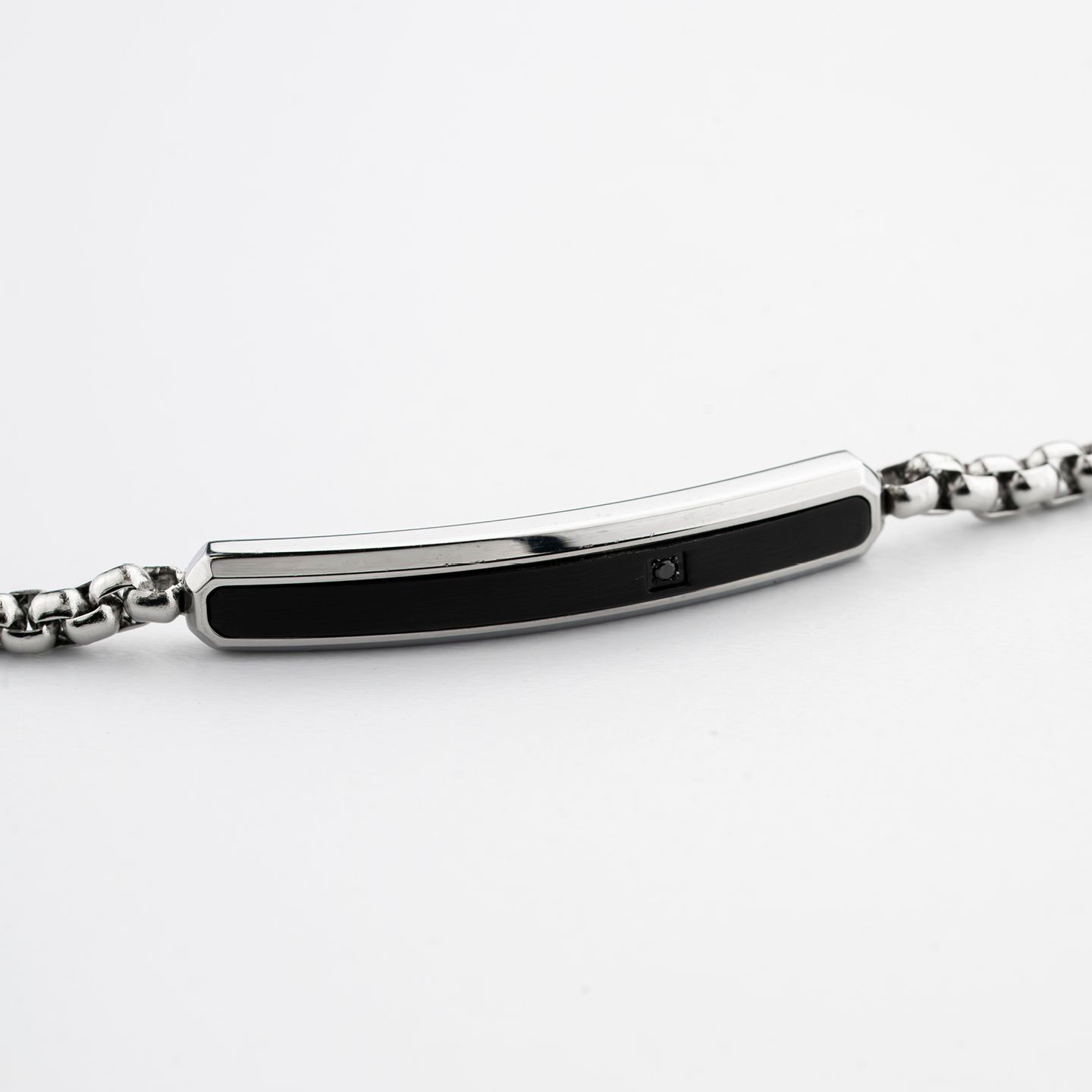 Bracciale Boccadamo Man Acciaio Maglia Rolò Quadrata Piastrina Centrale Pvd Nero