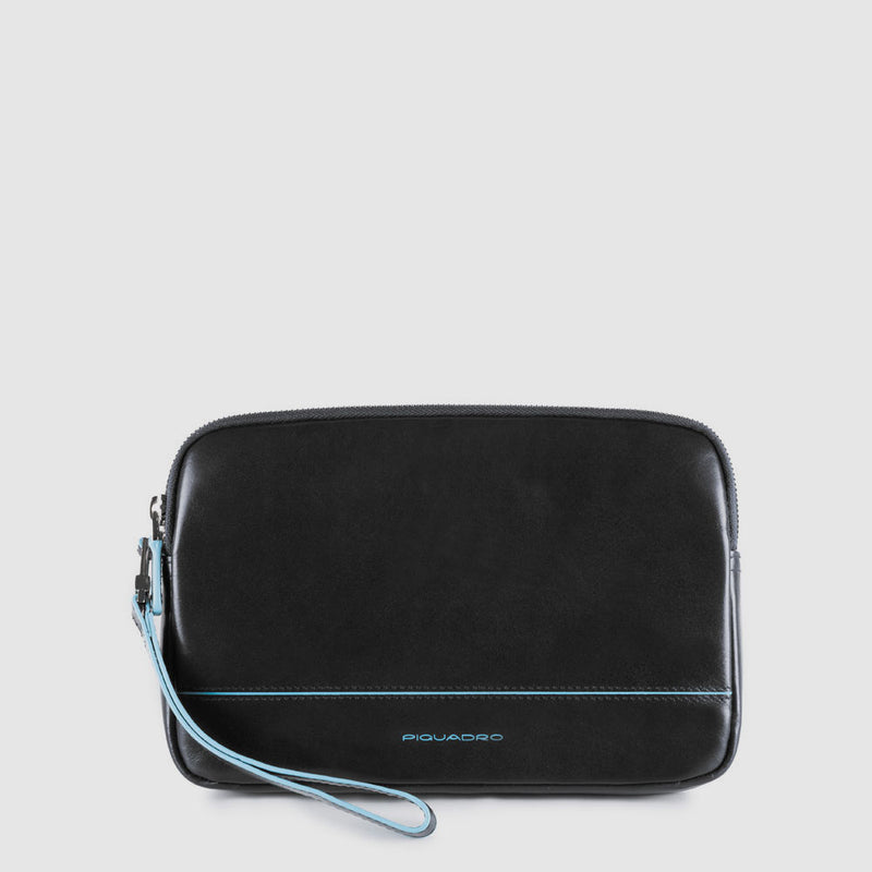 Pochette Piquadro Blue Square Da Polso Maschile Con Laccio Pelle Nera