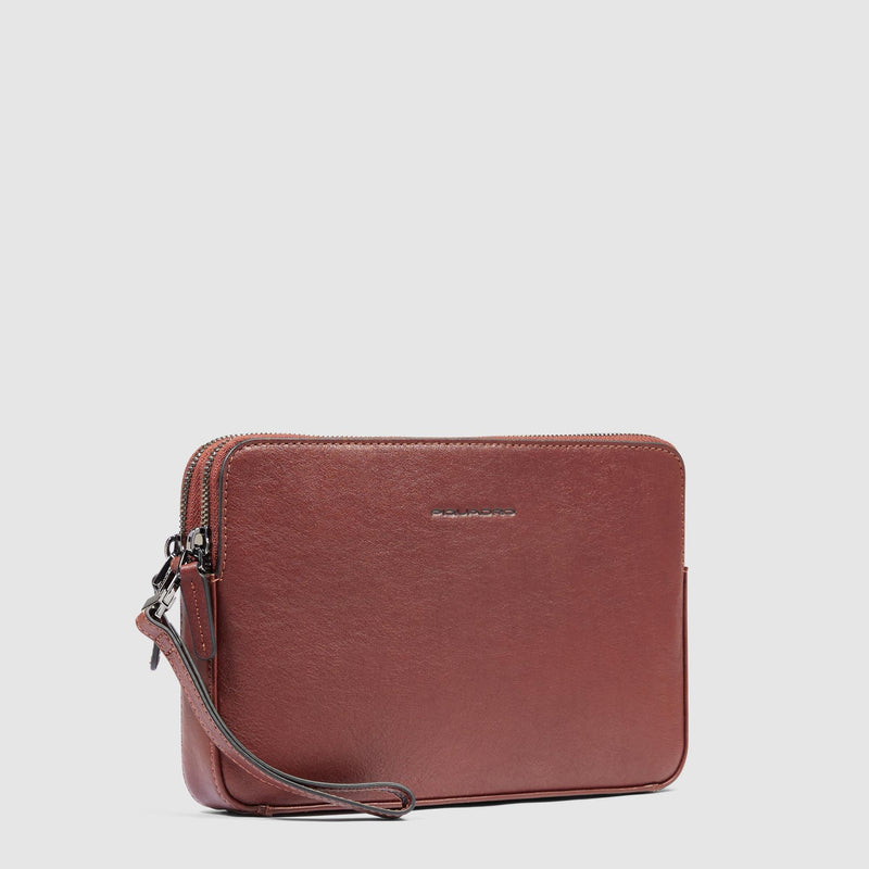 Pochette Piquadro Uomo Doppio Scomparto Polsiera Pelle Color Cuoio