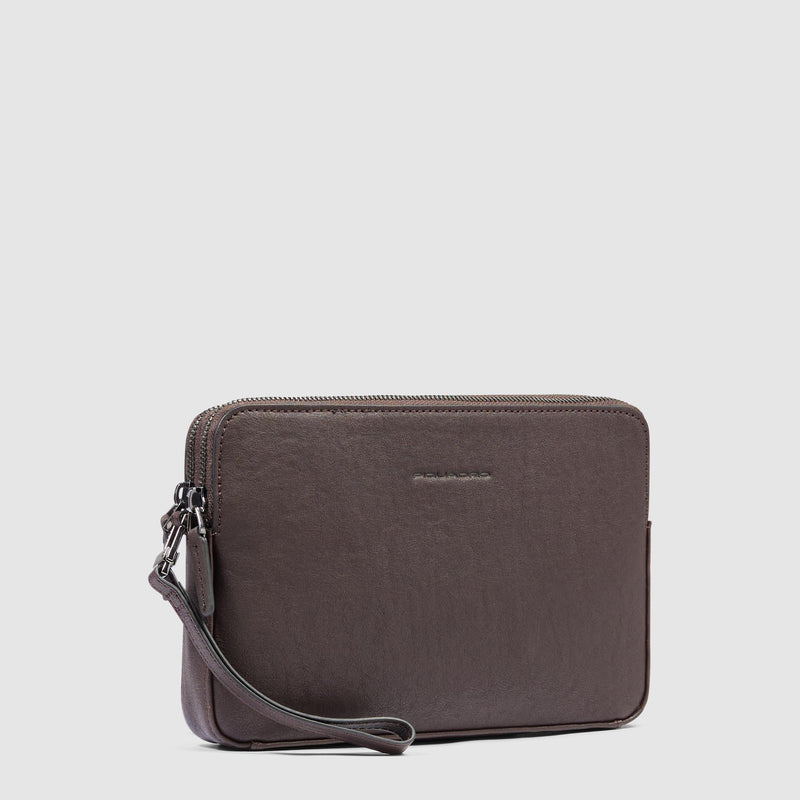 Pochette Piquadro Uomo Doppio Scomparto Polsiera Pelle Testa Moro