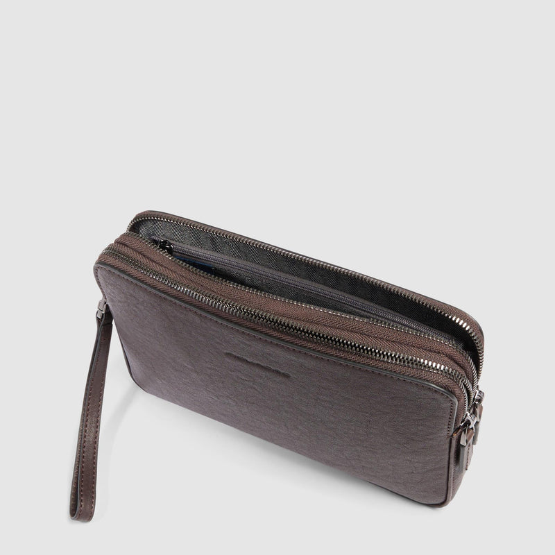 Pochette Piquadro Uomo Doppio Scomparto Polsiera Pelle Testa Moro