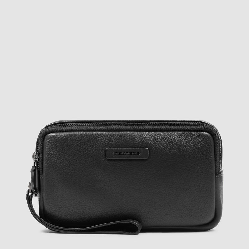 Pochette Piquadro Uomo Due Scomparti Polsiera Pelle Nera