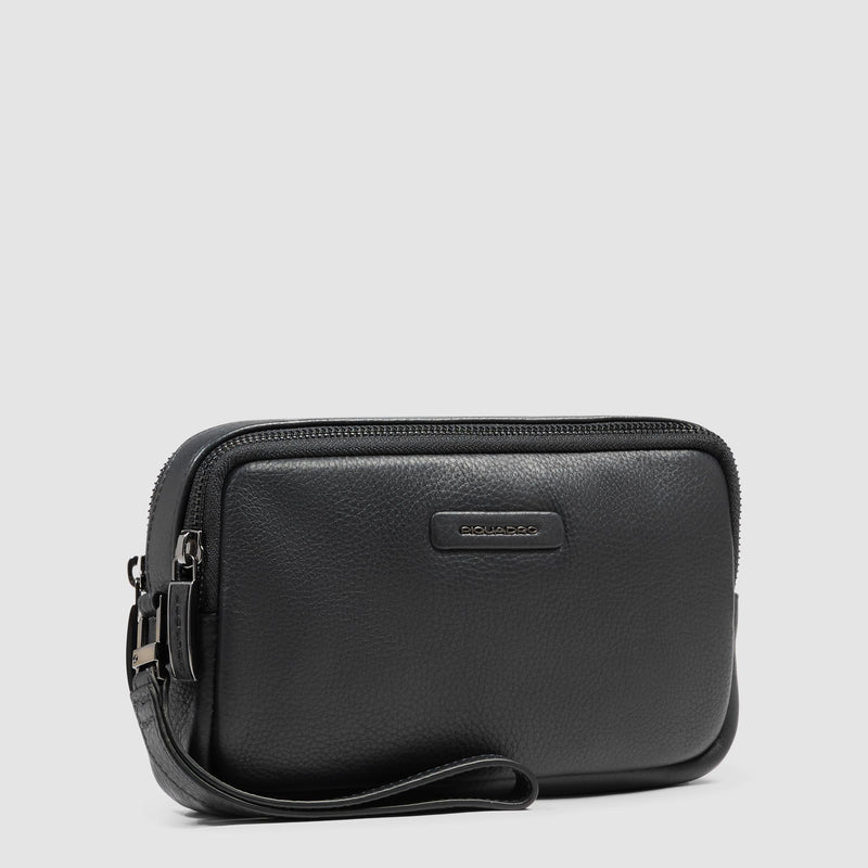 Pochette Piquadro Uomo Due Scomparti Polsiera Pelle Nera