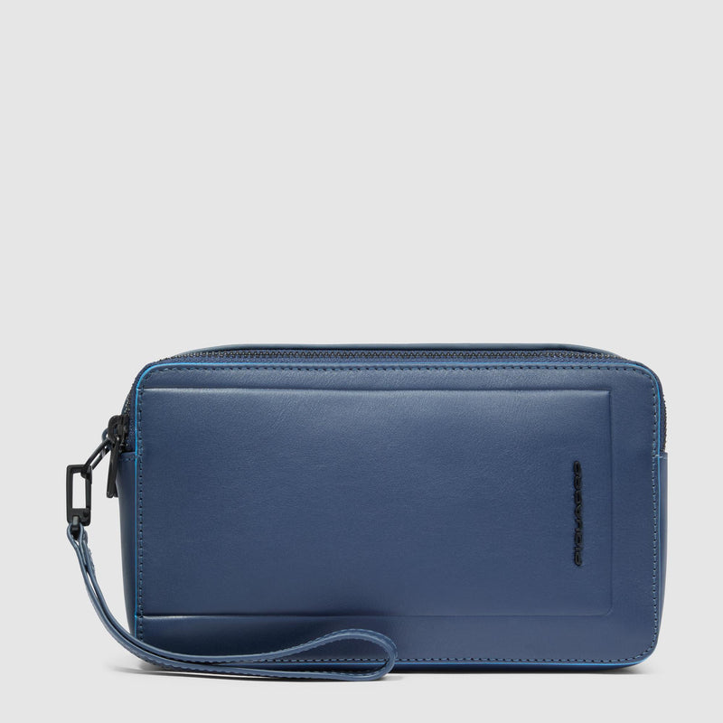Pochette Piquadro Uomo Due Scomparti Polsiera Pelle Blu