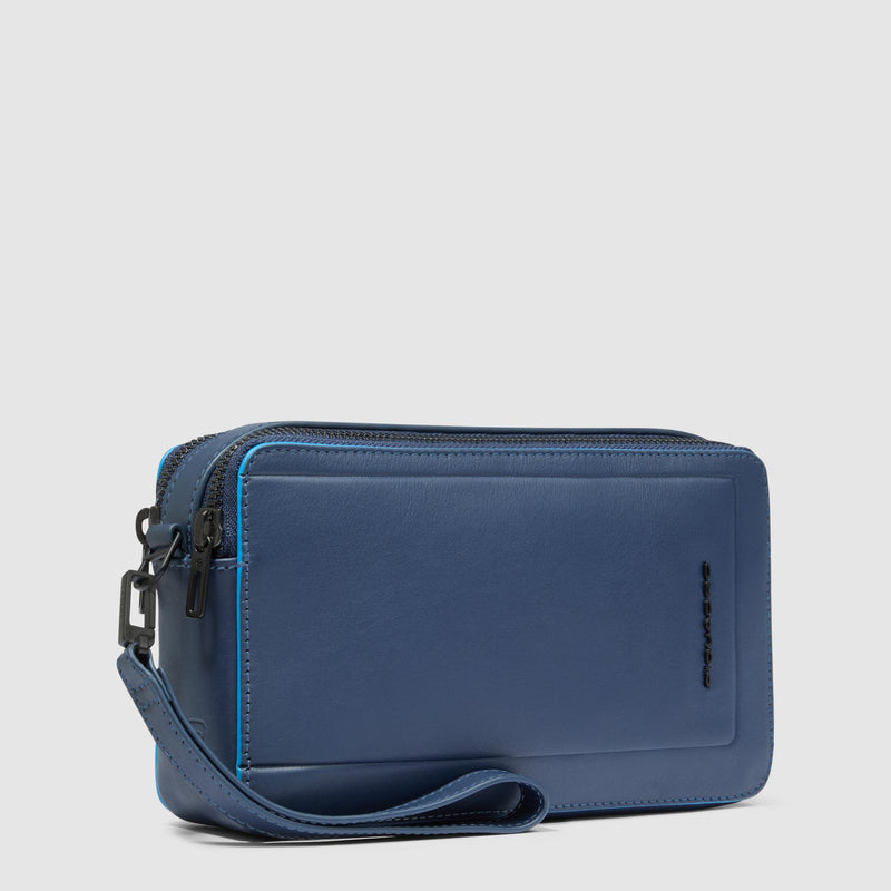 Pochette Piquadro Uomo Due Scomparti Polsiera Pelle Blu
