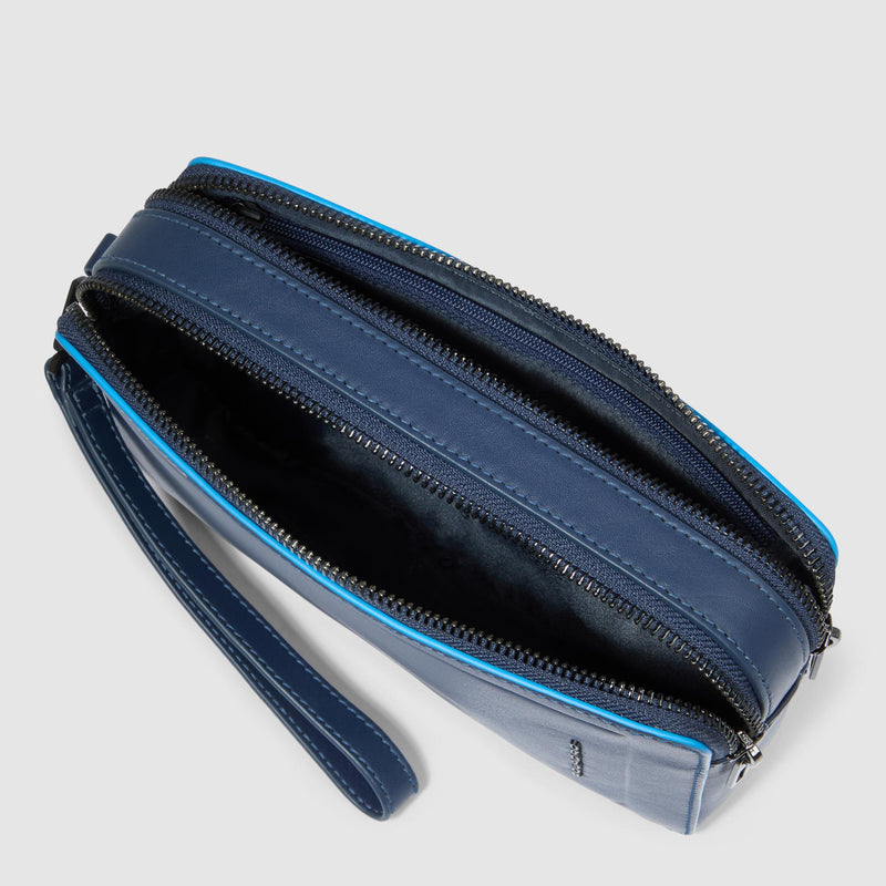 Pochette Piquadro Uomo Due Scomparti Polsiera Pelle Blu
