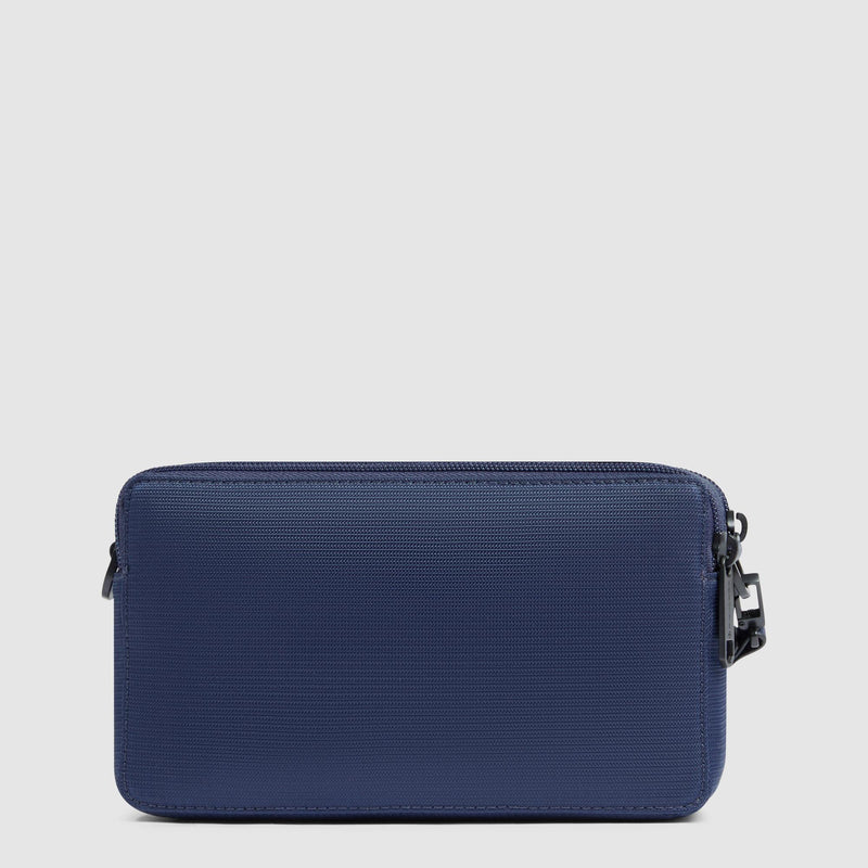Pochette Piquadro Uomo Polso Doppio Scomparto Tessuto Inserto Pelle Blu