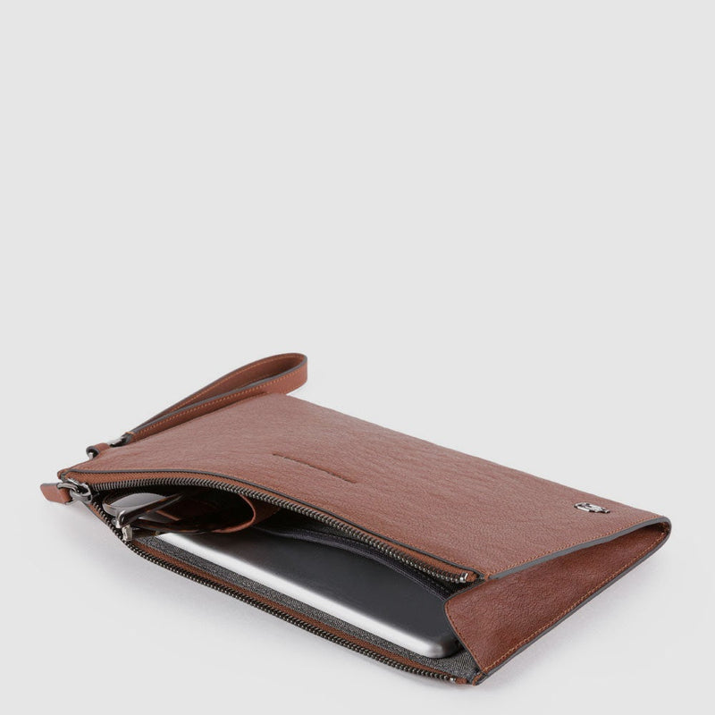 Pochette Piquadro Uomo Piatta Porta Ipad In Pelle Martellata Nera