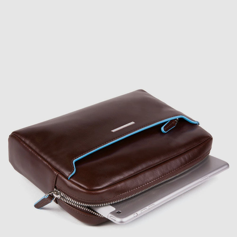 Pochette Piquadro Porta Ipad Mini Tasca Frontale Manico Removibile Pelle Color Testa Di Moro