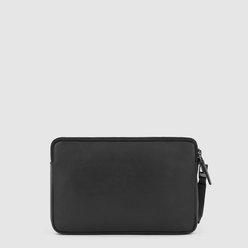 Pochette Piquadro Uomo Da Polso Tre Scomparti Porta Ipad Mini Polsiera Removibile Pelle Martellata Blu