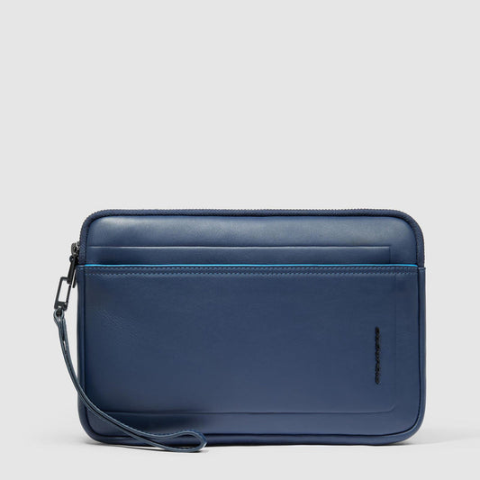Pochette Piquadro Uomo Polso Tre Scomparti Porta Ipad Mini Polsiera Pelle Blu Bordo