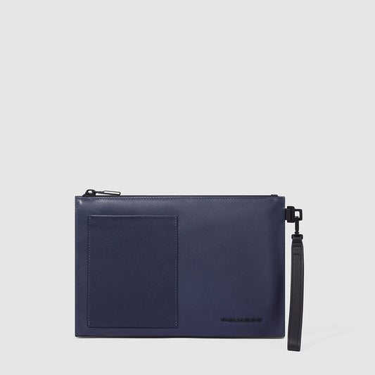 Pochette Piquadro Uomo Da Polso Piatta In Pelle Liscia Blu