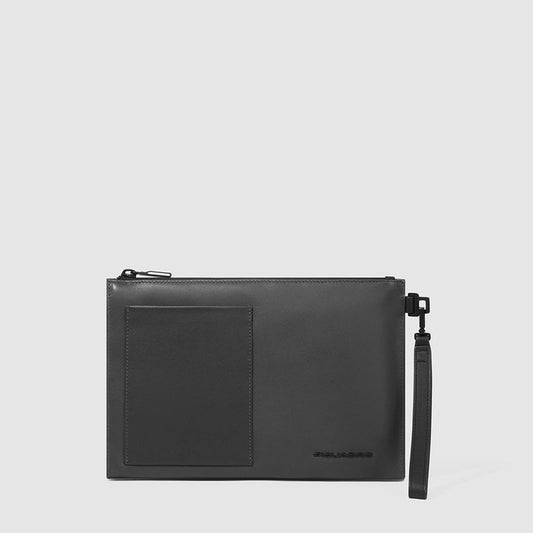 Pochette Piquadro Uomo Da Polso Piatta In Pelle Liscia Nera
