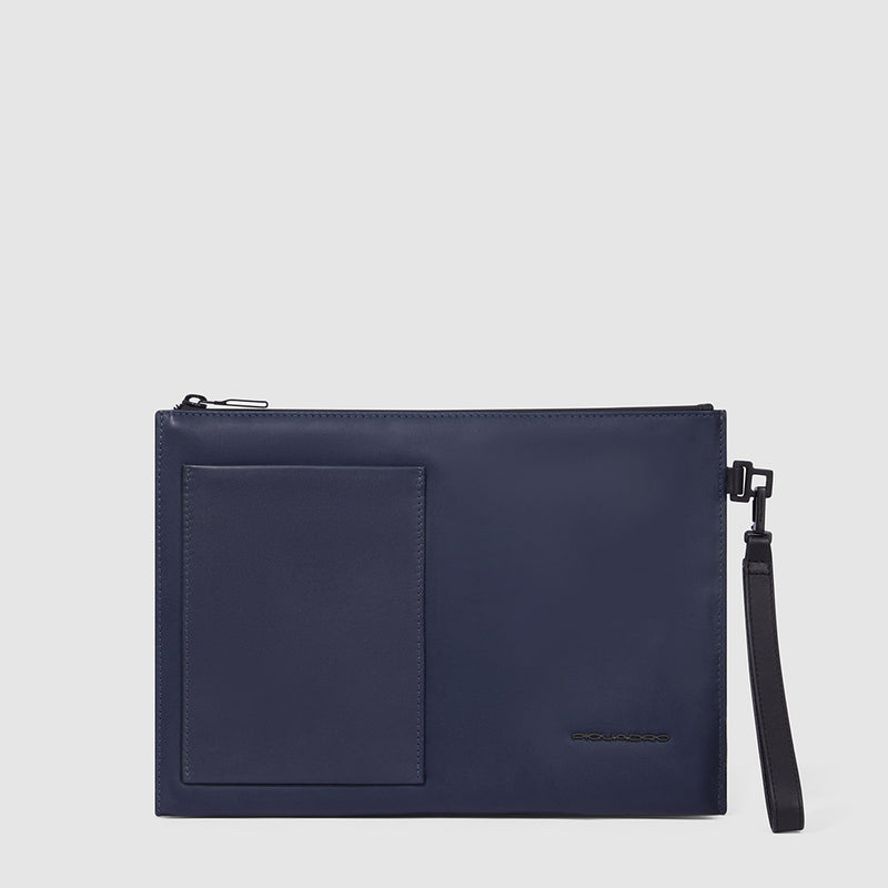 Pochette Piquadro Uomo Da Polso Piatta Porta Ipad In Pelle Blu
