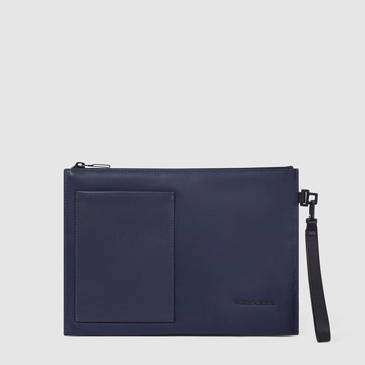 Pochette Piquadro Uomo Da Polso Piatta Porta Ipad In Pelle Blu