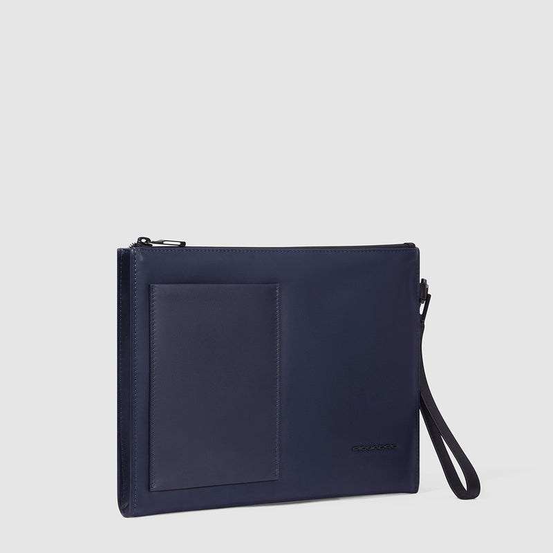 Pochette Piquadro Uomo Da Polso Piatta Porta Ipad In Pelle Blu