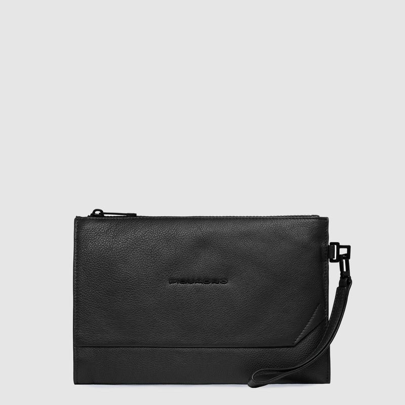 Pochette Piatta Piquadro Uomo Porta Ipad Mini Polsiera Pelle Nera