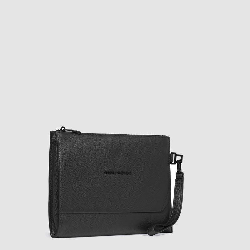 Pochette Piatta Piquadro Uomo Porta Ipad Mini Polsiera Pelle Nera