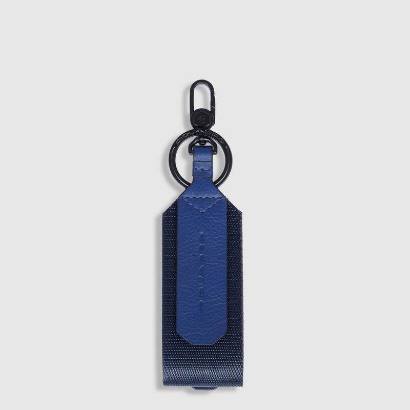 Portachiavi Piquadro Inserto Rettangolare Brisé Moschettone Tessuto Address Tag Pelle Blu