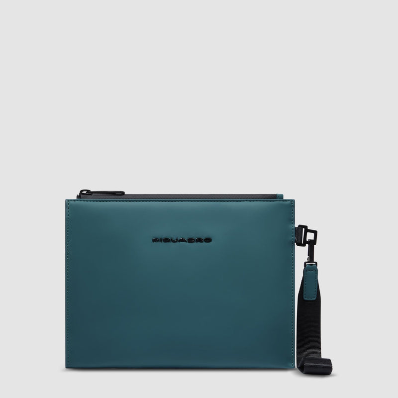 Pochette Piquadro Piatta Uomo Porta Ipad Polsiera Tessuto Gommato Ottanio