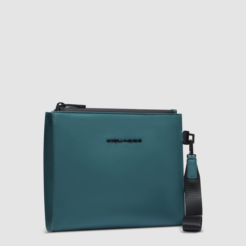 Pochette Piquadro Piatta Uomo Porta Ipad Polsiera Tessuto Gommato Nero