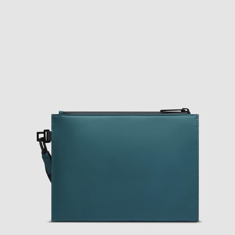 Pochette Piquadro Piatta Uomo Porta Ipad Polsiera Tessuto Gommato Ottanio