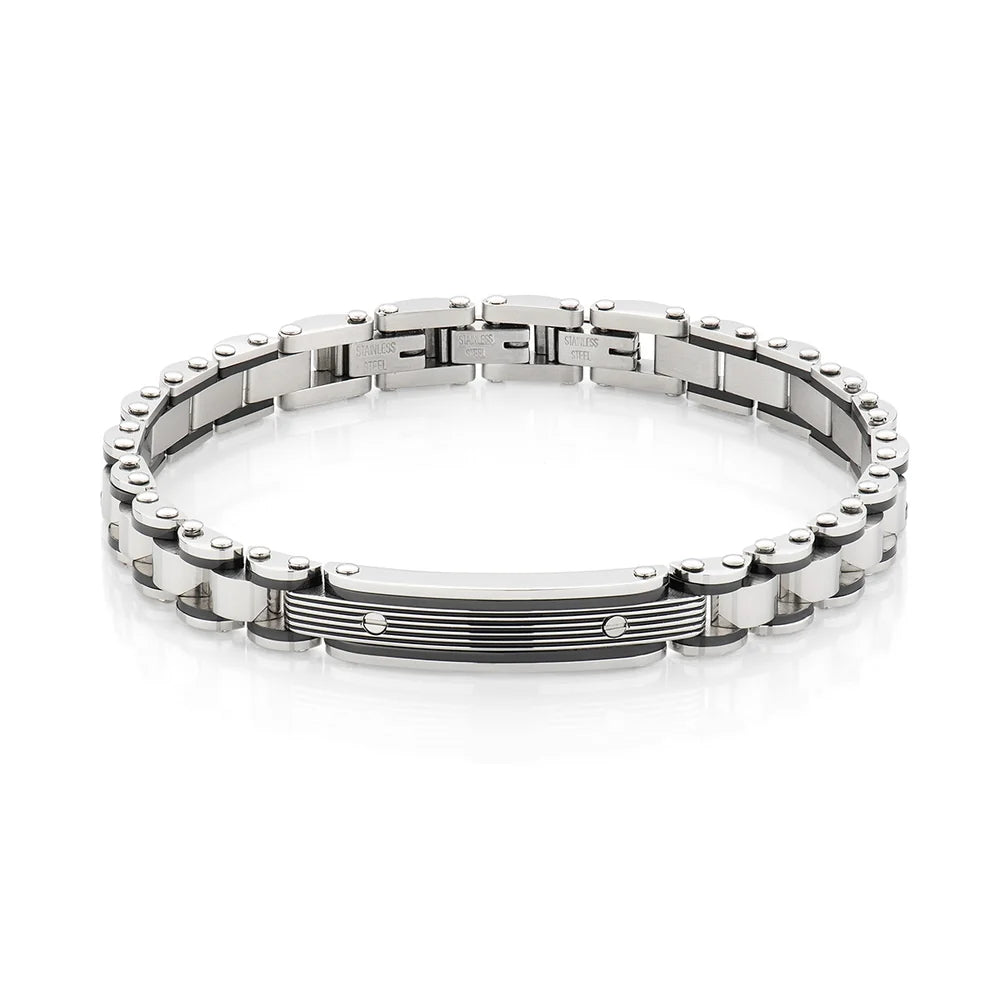 Bracciale Uomo Amen Acciaio/Pvd Nero Piastrina Centrale e 2 Vitine