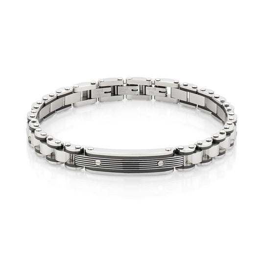 Bracciale Uomo Amen Acciaio/Pvd Nero Piastrina Centrale e 2 Vitine