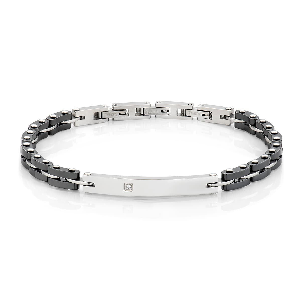 Bracciale Uomo Amen Acciaio/Pvd Nero Piastrina Centrale Acciaio con Zircone