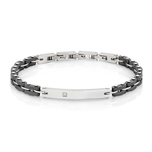Bracciale Uomo Amen Acciaio/Pvd Nero Piastrina Centrale Acciaio con Zircone