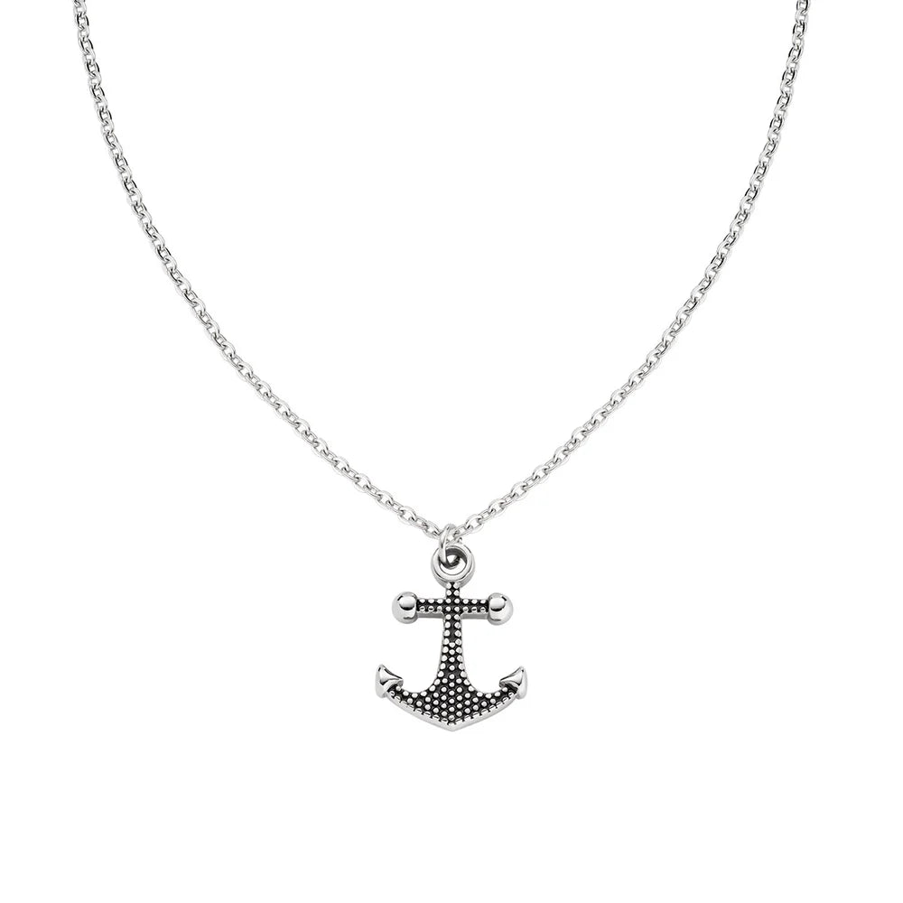 Collana Uomo Amen Acciaio Pendente Ancora Puntinata Acciaio/Pvd Nero