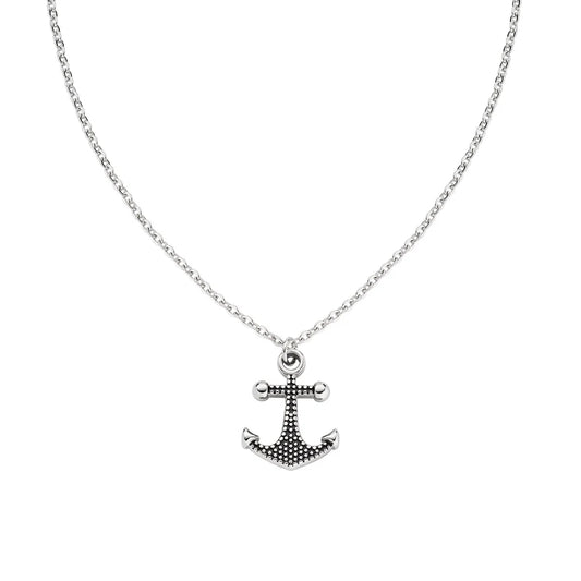Collana Uomo Amen Acciaio Pendente Ancora Puntinata Acciaio/Pvd Nero