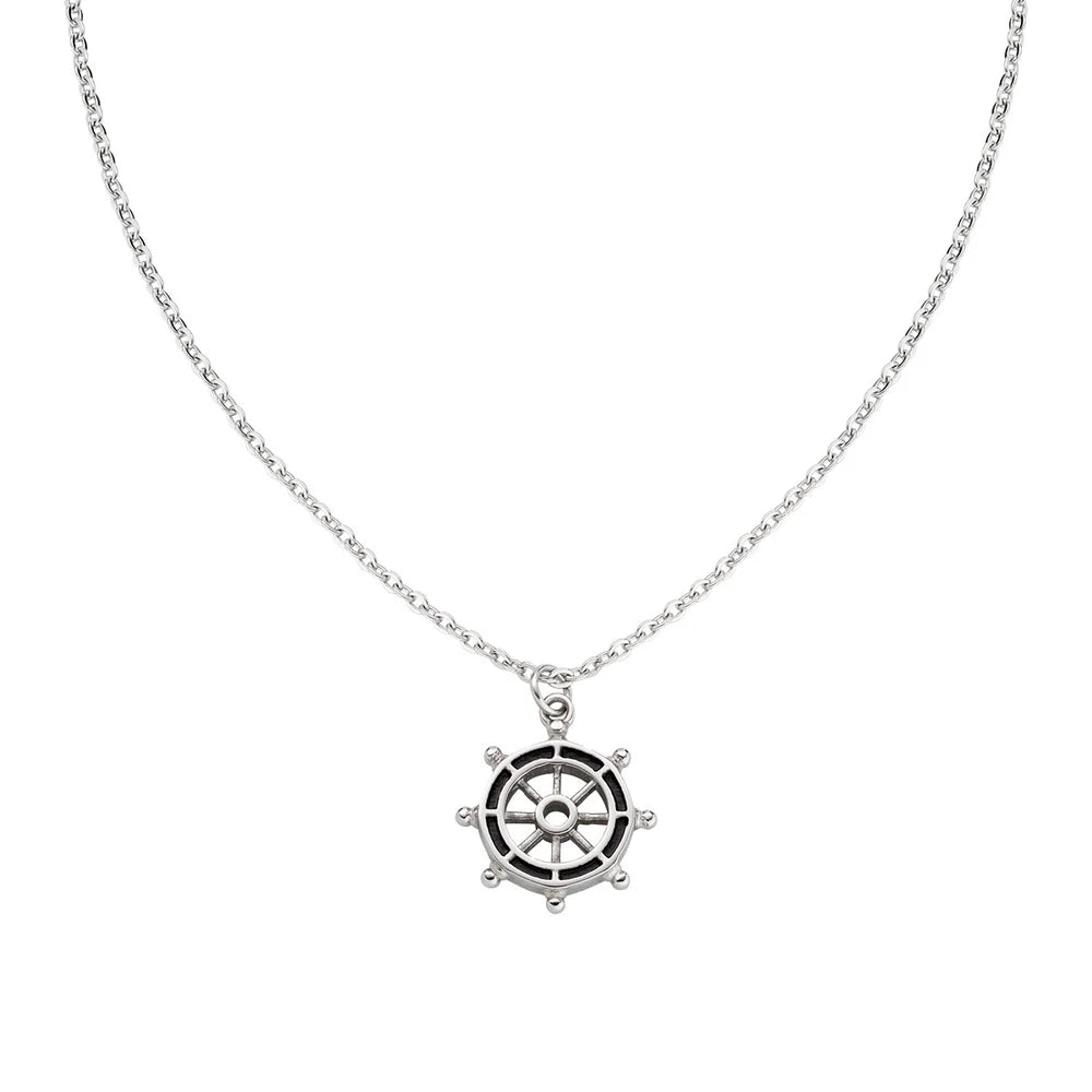 Collana Uomo Amen Acciaio Pendente Timone Acciaio/Pvd Nero
