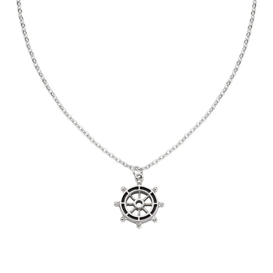 Collana Uomo Amen Acciaio Pendente Timone Acciaio/Pvd Nero