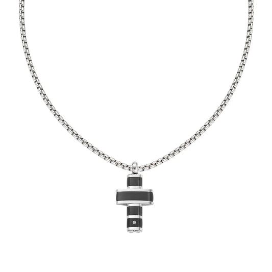 Collana Uomo Amen Acciaio Pendente Croce Acciaio/Pvd Nero e Zircone