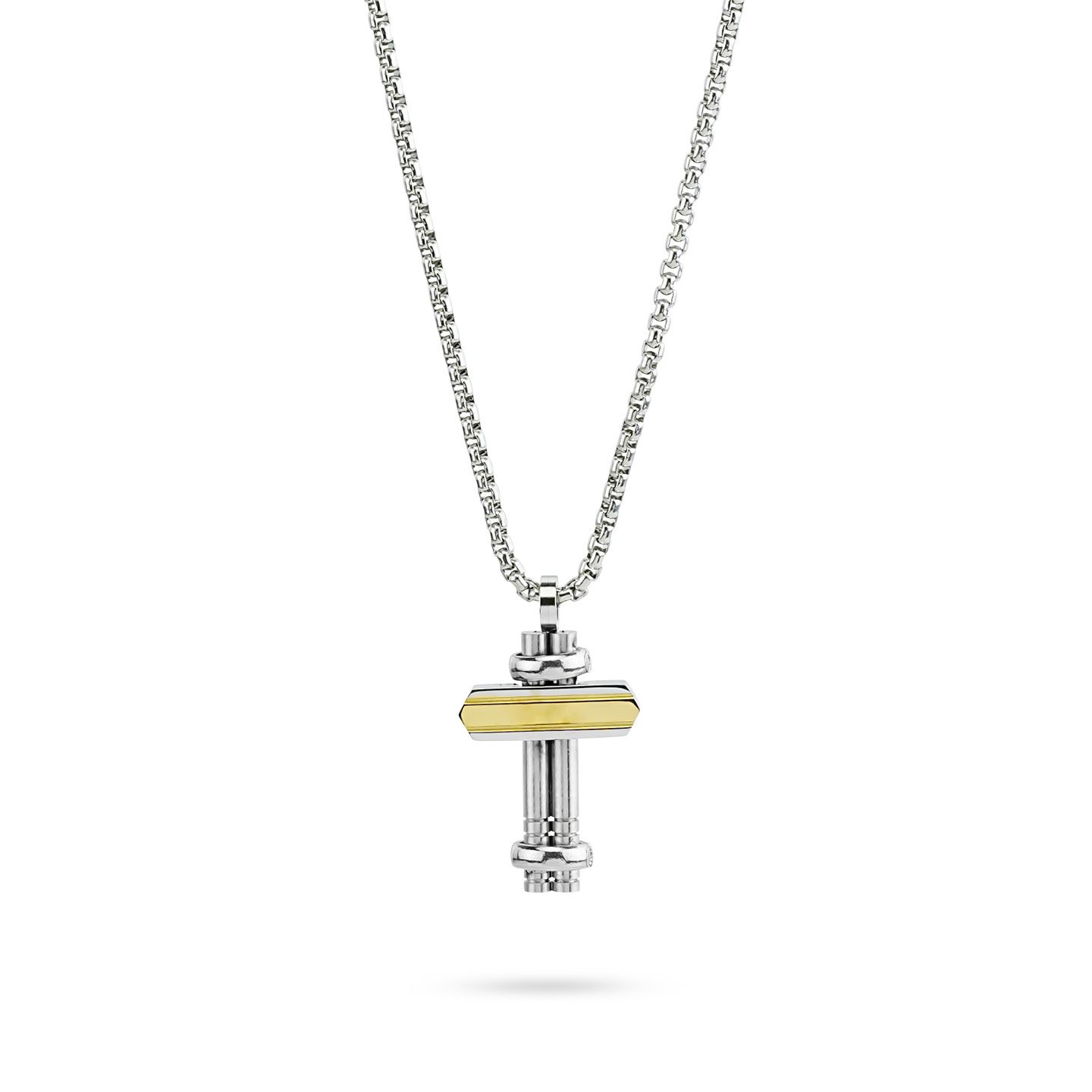 Collana Boccadamo Man Acciaio Pendente Croce Pvd Oro
