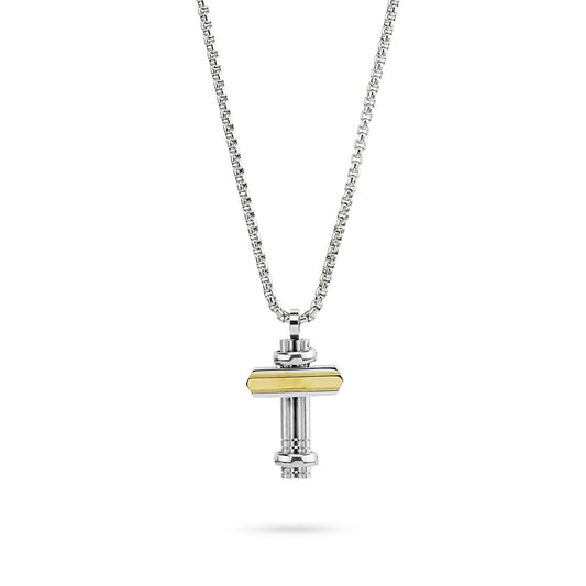 Collana Boccadamo Man Acciaio Pendente Croce Pvd Oro