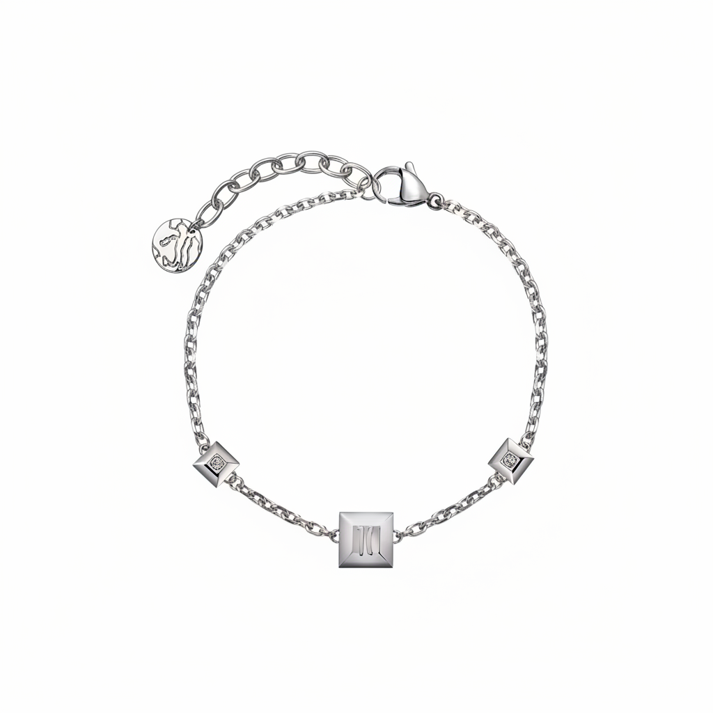 Bracciale Alviero Martini 1A Classe Camden Street Acciaio 2 Quadratini/Cristalli Centrale Logato